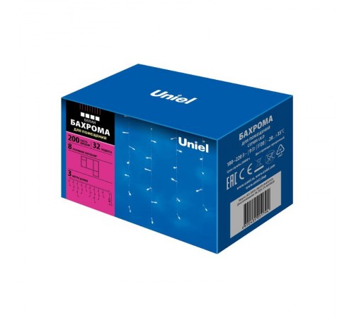 Бахрома без коннекторов светодиодная  с контроллером  ULD-B3010-200/DTA WHITE IP20  1,8 м. 48 диодов, шнур прозр.  07949  Uniel