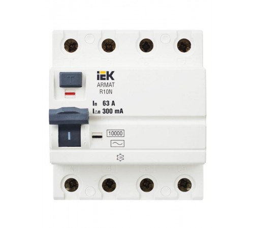 Выключатель дифференциальный (УЗО) R10N 4P 63А 300мА тип AC ARMAT  AR-R10N-4-063C300  IEK