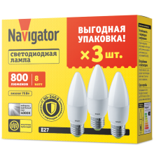Лампа светодиодная   95 323 NLL-C37-8-230-4K-E27-FR-PACK3  95323  Navigator