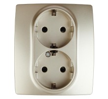 Розетка 12-2104-04 2-ая с заземлением со шторками, 16АХ-250В,  шампань  Б0014702  ЭРА