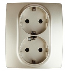 Розетка 12-2104-04 2-ая с заземлением со шторками, 16АХ-250В,  шампань  Б0014702  ЭРА