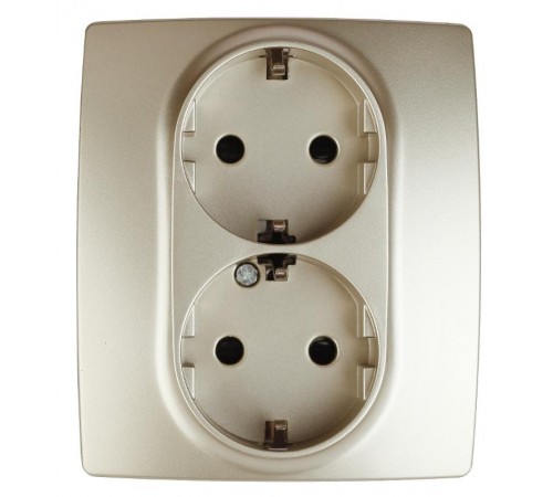 Розетка 12-2104-04 2-ая с заземлением со шторками, 16АХ-250В,  шампань  Б0014702  ЭРА