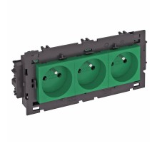 Розетка тройная 0° Modul45connect франц. стандарт, 250 В, 16A (зеленый) (STD-F0C8 MZGN3)  6120646  OBO Bettermann
