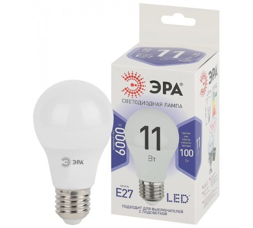Лампа светодиодная LED 11Вт Е27 6000К smd A60-11W-860-E27  Б0031394  ЭРА
