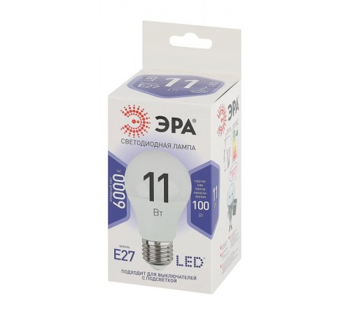 Лампа светодиодная LED 11Вт Е27 6000К smd A60-11W-860-E27  Б0031394  ЭРА
