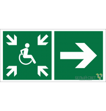 Знак безопасности BL-2010B.E76"Напр.движ. к пункту сбора(безоп.зоне)МГН направо"  a18527  Белый свет