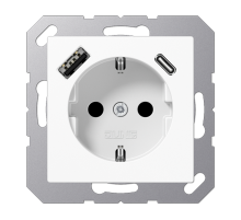Розетка SCHUKO® с USB-зарядным устройством, тип A + тип С; термопласт; белый  A1520-15CAWW  Jung