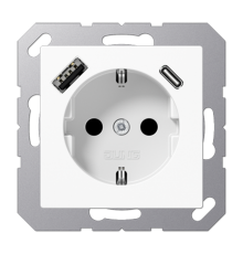 Розетка SCHUKO® с USB-зарядным устройством, тип A + тип С; термопласт; белый  A1520-15CAWW  Jung