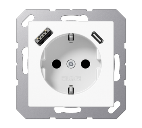 Розетка SCHUKO® с USB-зарядным устройством, тип A + тип С; термопласт; белый LS1520-15CAWW Jung
