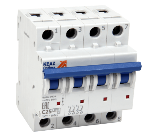 Выключатель автоматический четырехполюсный OptiDin BM63-4NB63-УХЛ3-РЕГ  280518  КЭАЗ