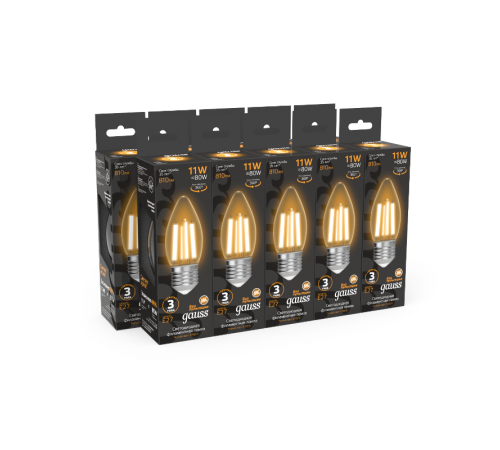Лампа светодиодная Filament Свеча 11W 810lm 2700К Е27 LED 1/10/50  103802111  Gauss