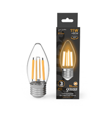 Лампа светодиодная Filament Свеча 11W 810lm 2700К Е27 LED 1/10/50  103802111  Gauss
