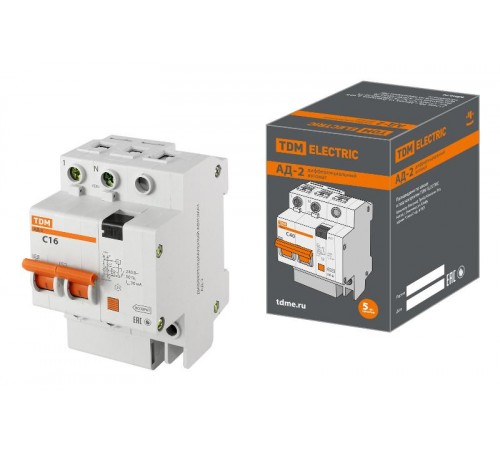Выключатель автоматический дифференциального тока АД-2 2п 16А C 30мА тип AC (4 мод)  SQ0221-0001  TDM