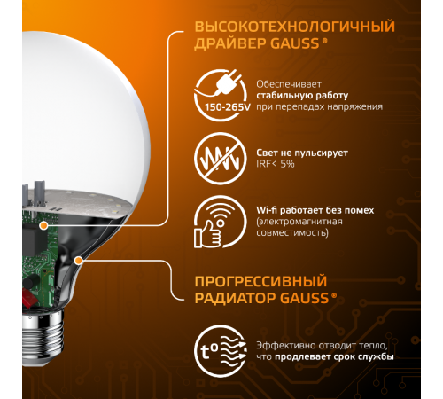 Лампа светодиодная Black LED G95 E27 16W 1360lm 3000K  105102116  Gauss