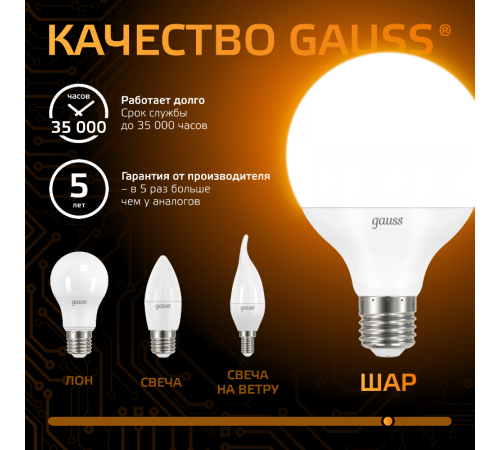 Лампа светодиодная Black LED G95 E27 16W 1360lm 3000K  105102116  Gauss