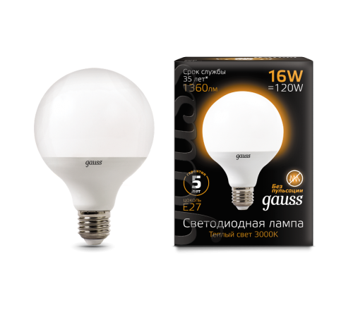 Лампа светодиодная Black LED G95 E27 16W 1360lm 3000K  105102116  Gauss