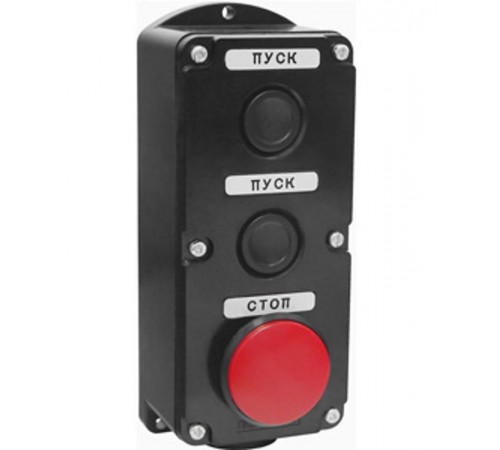 ПКЕ 212-3 У3, 10А, 660В, 3 элемента, чёрный цилиндр и красный гриб, накладной, IP40, пост управления (ЭТ)  ET519071  Электротехник