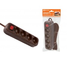 Удлинитель бытовой  У04В выключатель, 4 гнезда, 5метров,2П+3, ПВС 3х1мм2 "Эко" (бук) 16А/250В  SQ1303-3112  TDM