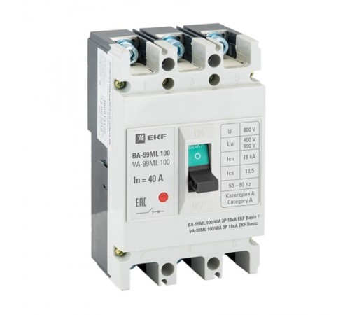 Выключатель автоматический ВА-99МL  100/40А 3P 18кА EKF Basicmccb99-100-40miEKF