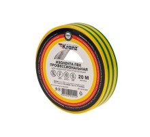 Изолента ПВХ профессиональная, 0.18х19 мм, 20 м, желто-зеленая  KR-09-2807  Kranz