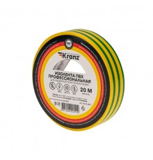 Изолента ПВХ профессиональная, 0.18х19 мм, 20 м, желто-зеленая  KR-09-2807  Kranz