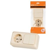 Блок комбинированный выкл. 2-кл. 10А + розетка 2П+З 16А 250В БКВР IP20 сл. кость "Ладога"   SQ1801-0202  TDM