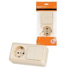 Блок комбинированный выкл. 2-кл. 10А + розетка 2П+З 16А 250В БКВР IP20 сл. кость "Ладога"   SQ1801-0202  TDM