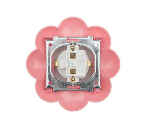 Розетка одноместная HAPPY Цветок скрытой установки, с заземлением и защитными шторками, белая/розовая  KR-78-0625  Kranz