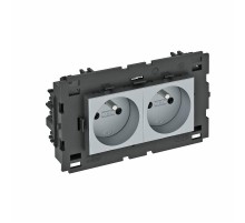 Розетка тройная 0° Modul45connect франц. стандарт, 250 В, 16A (серебристый) (STD-F0C8 AL2)  6120632  OBO Bettermann