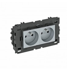 Розетка тройная 0° Modul45connect франц. стандарт, 250 В, 16A (серебристый) (STD-F0C8 AL2)  6120632  OBO Bettermann