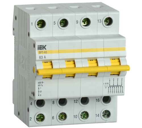Выключатель-разъединитель (рубильник) трехпозиционный ВРТ-63 4п 63А  MPR10-4-063  IEK