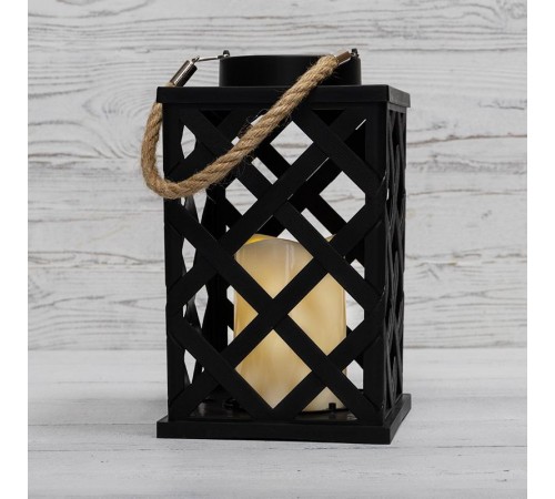 Декоративный фонарь на солнечной батарее 14х14х24 см, черный плетеный корпус, теплый белый цвет свечения  501-145  NEON-NIGHT