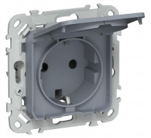 FLITE Розетка с заземлением со шторками с крышкой быстрозажимные клеммы 16А IP44 РСшкр11-1-44-ФлМ маренго  FI-R16-16-1-44-K35  IEK