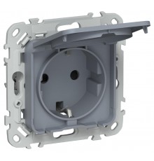 FLITE Розетка с заземлением со шторками с крышкой быстрозажимные клеммы 16А IP44 РСшкр11-1-44-ФлМ маренго  FI-R16-16-1-44-K35  IEK