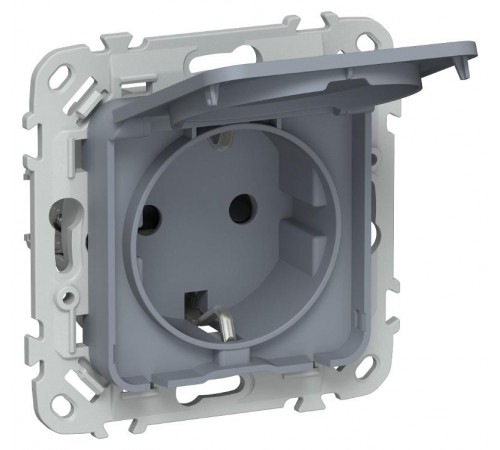 FLITE Розетка с заземлением со шторками с крышкой быстрозажимные клеммы 16А IP44 РСшкр11-1-44-ФлМ маренго  FI-R16-16-1-44-K35  IEK