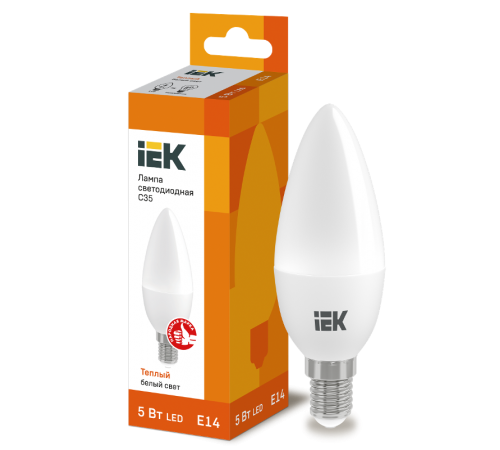 Лампа светодиодная LED 5Вт Е14 220В 3000К C35 свеча  LLE-C35-5-230-30-E14  IEK
