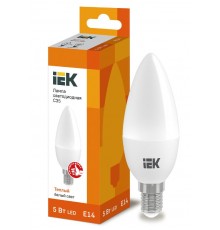 Лампа светодиодная LED 5Вт Е14 220В 3000К C35 свеча  LLE-C35-5-230-30-E14  IEK