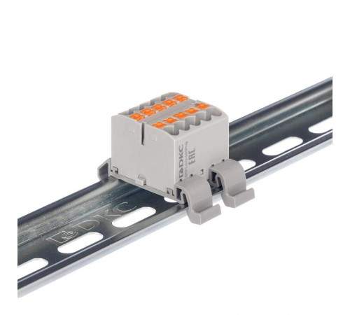 Блок распределительный с гориз. адаптером на рейку шириной 35мм, зажим push-in, 10 точек подключения 2,5 кв.мм, серый  DTP1-010-04SPUG-H  DKC