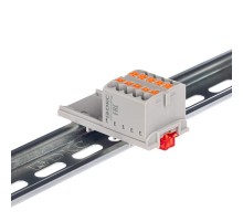 Блок распределительный с верт. адаптером на рейки  15/35мм, зажим push-in, 10  подкл. 2,5 кв.мм, серый  DTP1-010-04SPUG-V  DKC