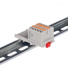 Блок распределительный с верт. адаптером на рейки  15/35мм, зажим push-in, 10  подкл. 2,5 кв.мм, серый  DTP1-010-04SPUG-V  DKC