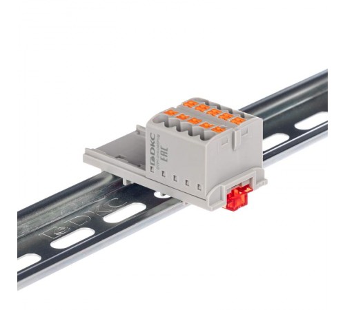 Блок распределительный с верт. адаптером на рейки  15/35мм, зажим push-in, 10  подкл. 2,5 кв.мм, серый  DTP1-010-04SPUG-V  DKC