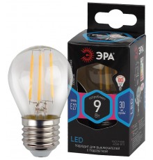Лампа светодиодная F-LED P45-9w-840-E27 (филамент, шар, 9Вт, нейтр, E27)  Б0047029  ЭРА