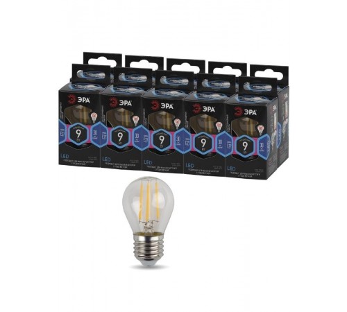 Лампа светодиодная F-LED P45-9w-840-E27 (филамент, шар, 9Вт, нейтр, E27)  Б0047029  ЭРА