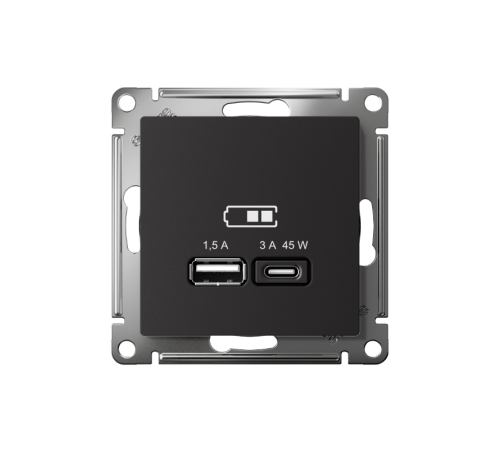 AtlasDesign Карбон USB Розетка A + тип-C 45W высокоскоростной заряд QC PD  ATN001029  SE