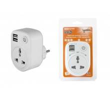 Адаптер универсальный поворотный с/з 250В 16А + 2USB 2.1A белый  SQ1806-0183  TDM