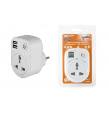 Адаптер универсальный поворотный с/з 250В 16А + 2USB 2.1A белый  SQ1806-0183  TDM