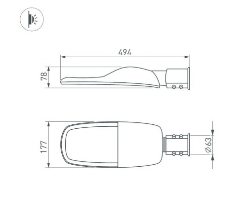 Светильник OXOR-TURI-494х177-40W Day4000 (GR, 144x75 deg, 230V) IP66  053870  Arlight