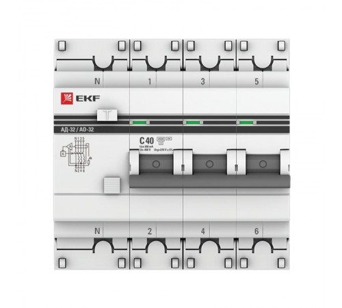 Выключатель автоматический дифференциального тока АД-32 3п+N 40А C 300мА тип AC PROxima (электронный)  DA32-40-300-4P-pro  EKF (замена - D63N46E40C3