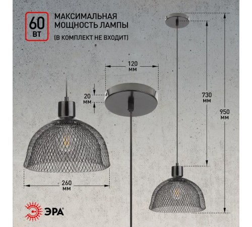 Светильник подвесной PL6 BK металл, E27, max 60W, d250 мм, черный  Б0037453  ЭРА