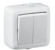 Выключатель открытой установки, двухклавишный, брызгозащищенный, цвет белый  ВА10-251  HEGEL